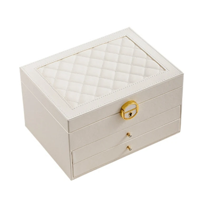 Waterproof Leather Three Layer Jewelry Box Removable Cosmetics Storage Cases