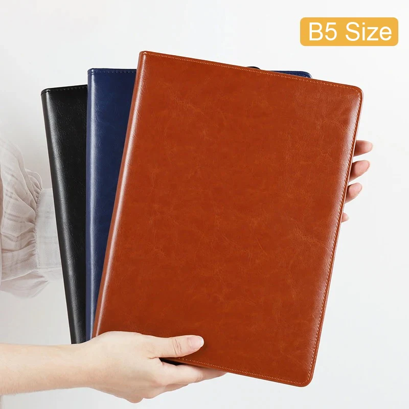 B5 Brown PU Leather Portfolio Clipboard Folder Multi Pocket Office Document File Holder Business Writing Pad with Metal Clip