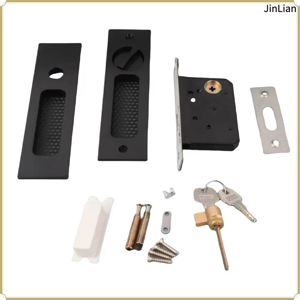 Recessed Design Sliding Door Lock Mortise Lock Key Operated Cabinet Door Pull Matte Black Privacy Function Invisible Door Handle