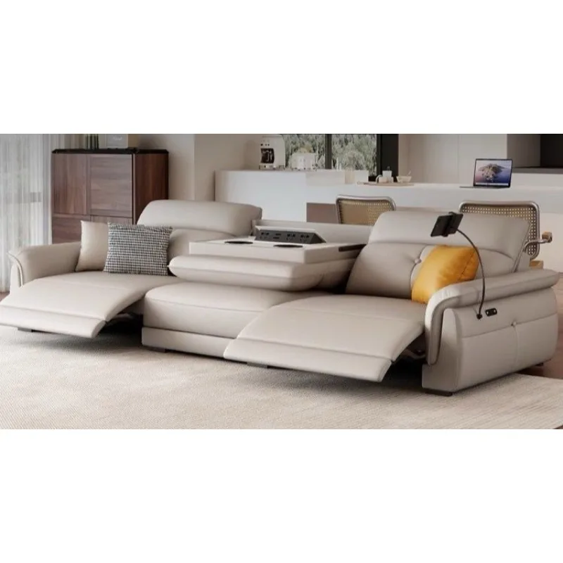 Leather sofa, Italian modern minimalist first class electric multi-functional multi-functional apartment leather sofa