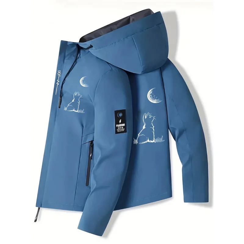 

Men's printed hooded jacket, lightweight outdoor zip-up design coat, casual sporty style, suitable for all seasons