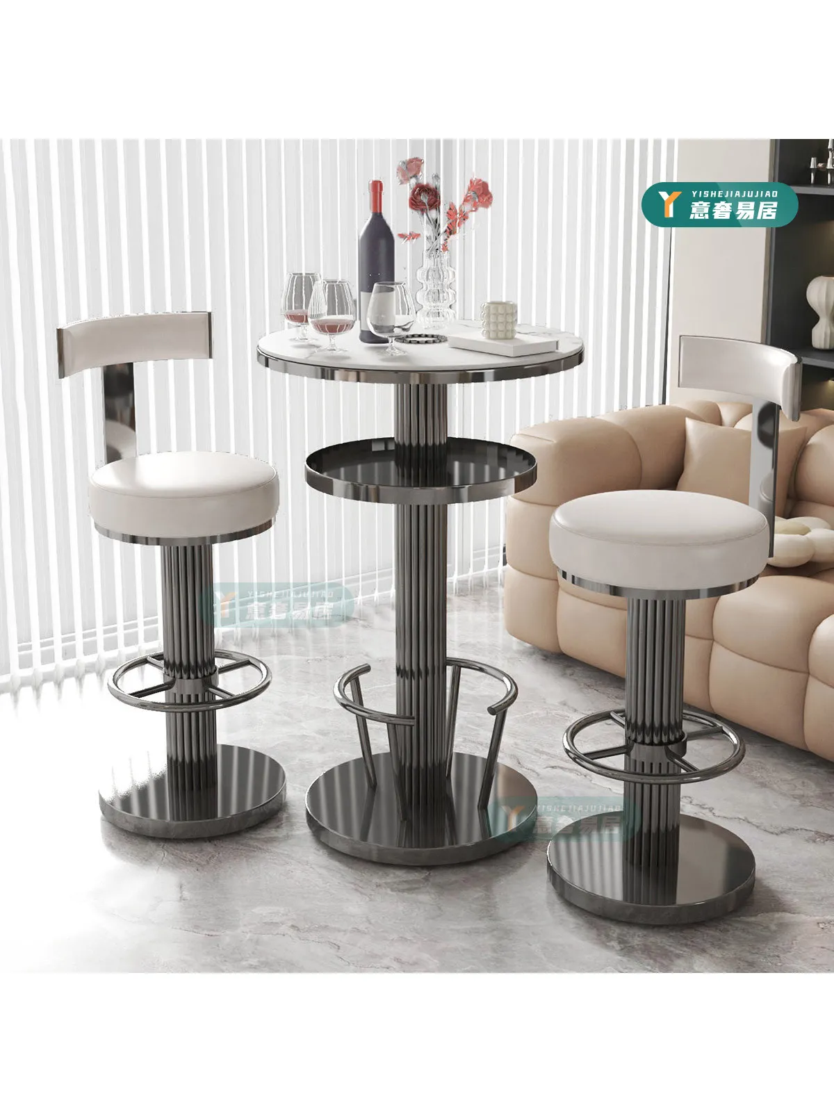 Round tall table Balcony Bar table Household light luxury high-end leisure small bar chair coffee table Bar