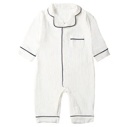 Baby Sleepwear for Boy Girl Organic Cotton White Romper Newborn Pajama Muslin Long-sleeved Onesie Kids  Clothe Toddler Jumpsuit