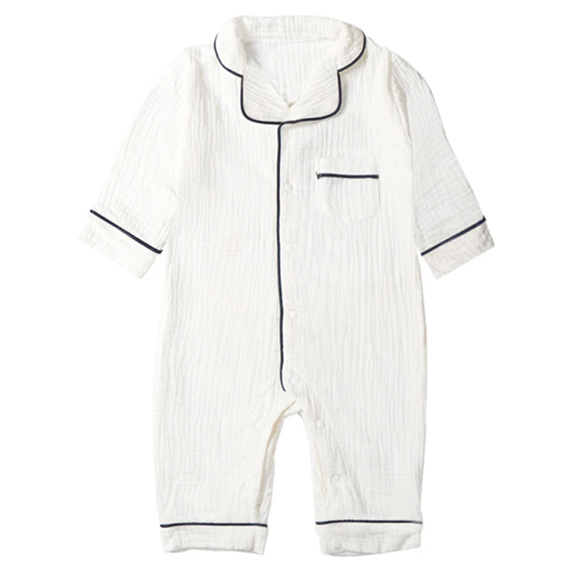 Baby Sleepwear for Boy Girl Organic Cotton White Romper Newborn Pajama Muslin Long-sleeved Onesie Kids  Clothe Toddler Jumpsuit