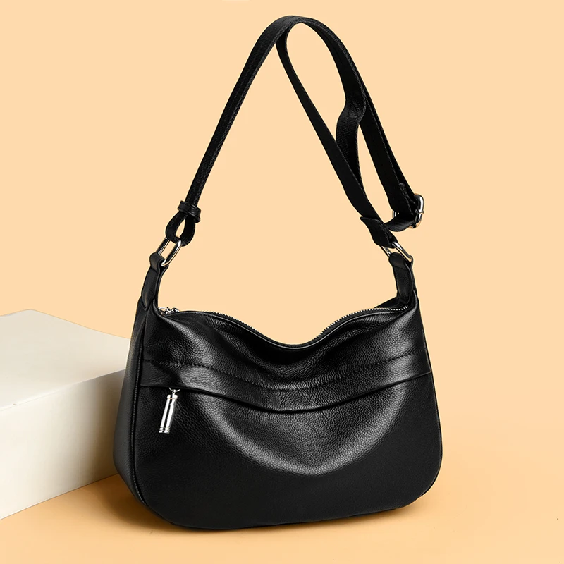 

Женская сумка-облако из воловьей кожи, простая универсальная маленькая квадратная сумка через плечо, классическая черная легкая сумка для ежедневных поездок