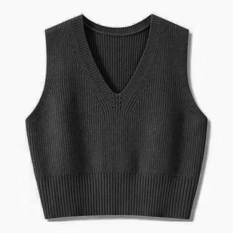 Vintage Sweaters Vest For Women 2026 Autumn New Loose Sleeveless Sweater Pullover Solid Basic All-match V-neck Knitted Vests