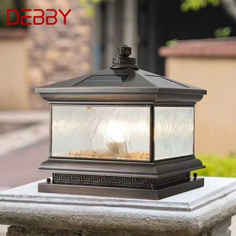 DEBBY Outdoor Solar Post Lamp Vintage Creative Chinese Brass  Pillar Light LED Waterproof IP65 for Home Villa Courtyard