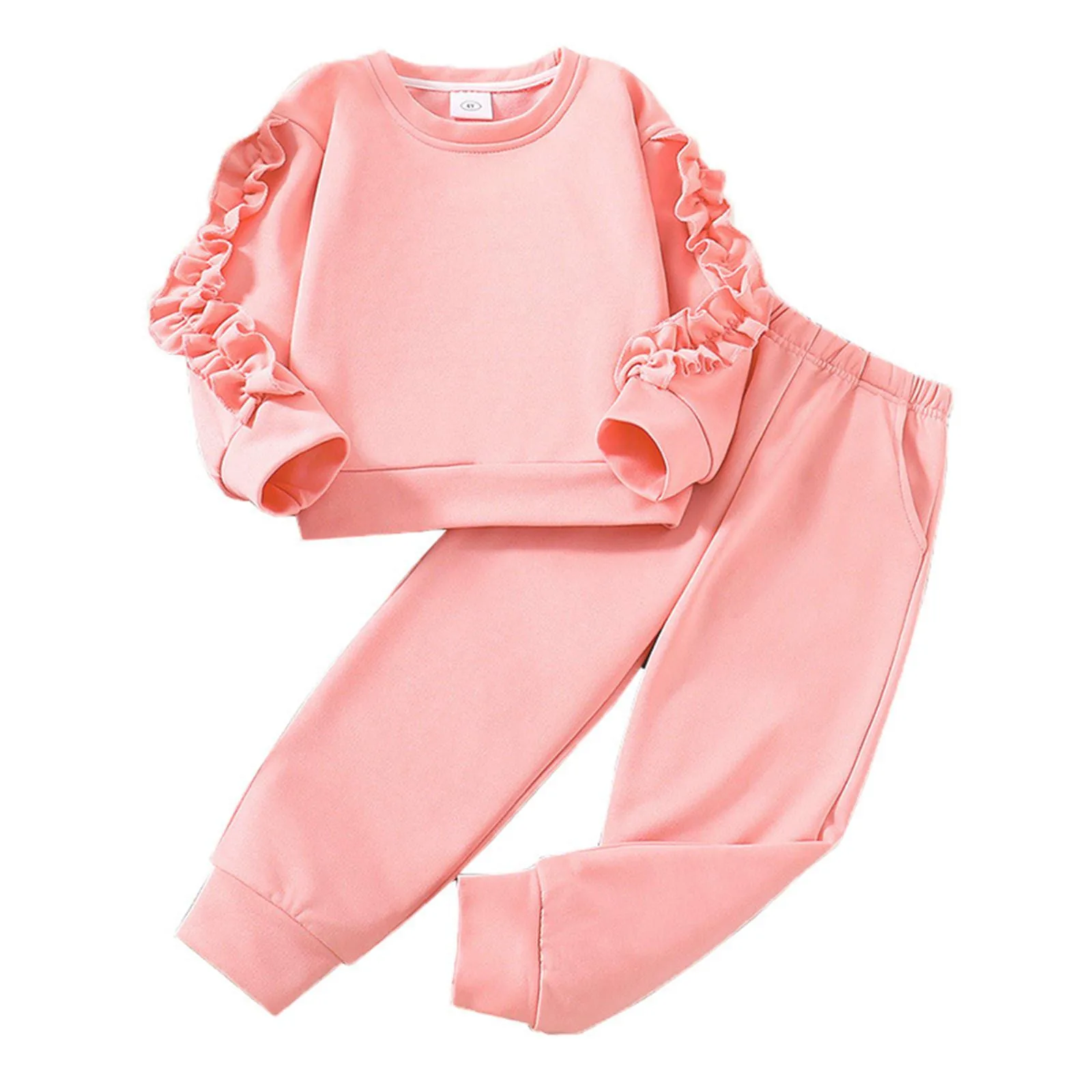 Kids Casual Clothes Sets Child Girls New Toddler Long Sleeve Ruffles Tops Long Pants Fashion Clothing For Children 4Y 5Y 6Y 7Y