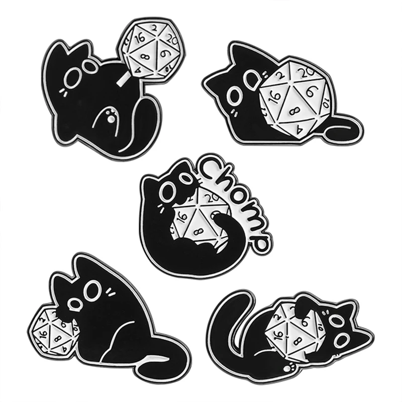 Cute Black Cat Playing Chomp Dice Enamel Pin Cosplay Game Inspiration Animal Kitten Brooch Lapel Badge Jewelry Gift for Friends