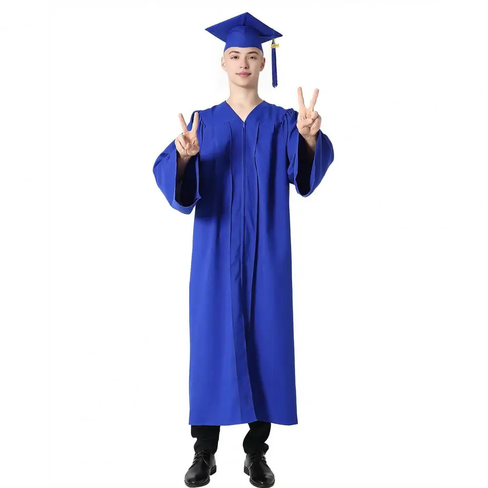 Graduation Gown Cap Tassel Set 2024 Year Tag College Bachelor Academic Uniform Loose Graduation Ceremony Gown Cap Tassel Set