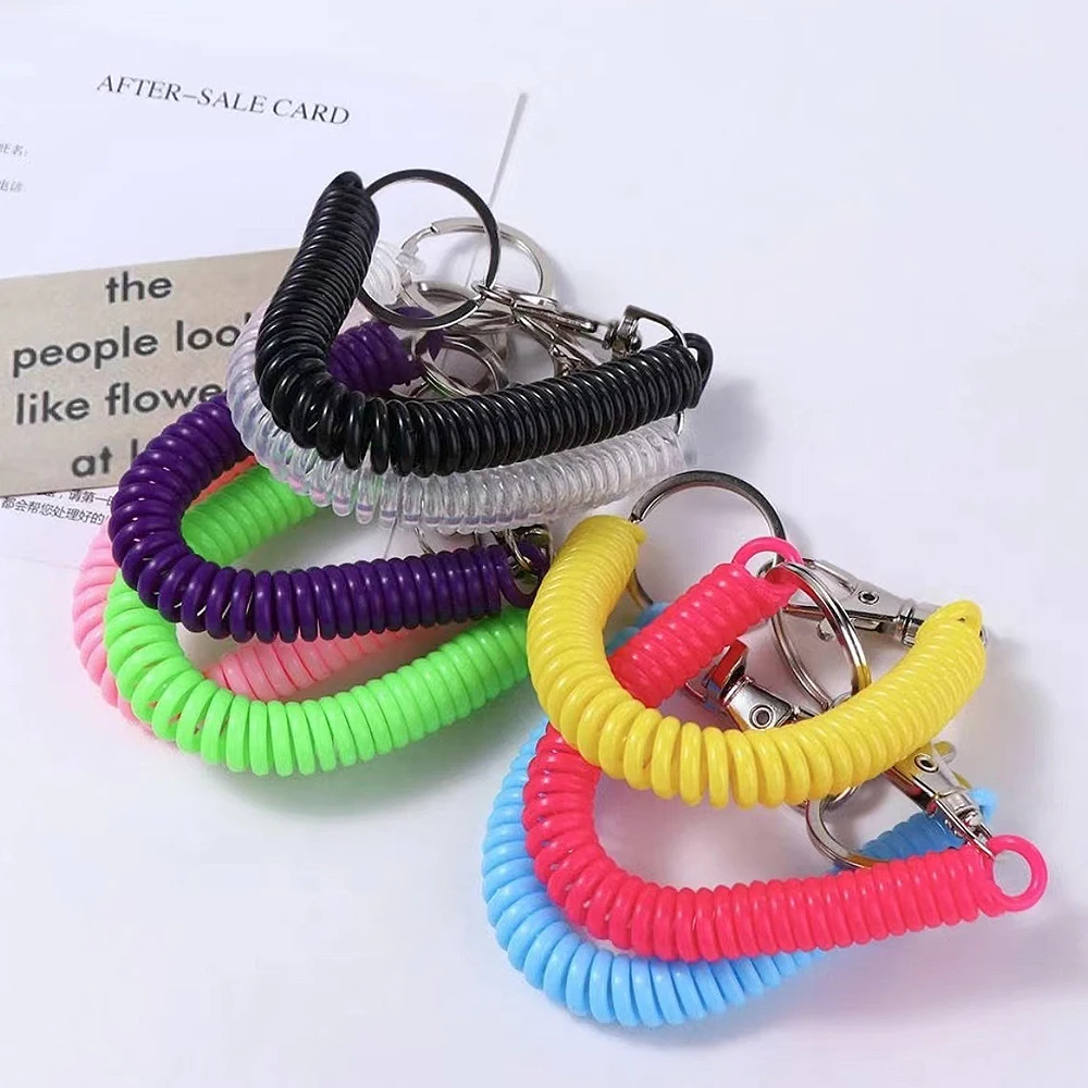 Colorful Spiral Wrist Coil Key Chain Multipurpose Retractable Elastic Anti-Loss Wristbands Bracelet Car Key Holder For ID Badge