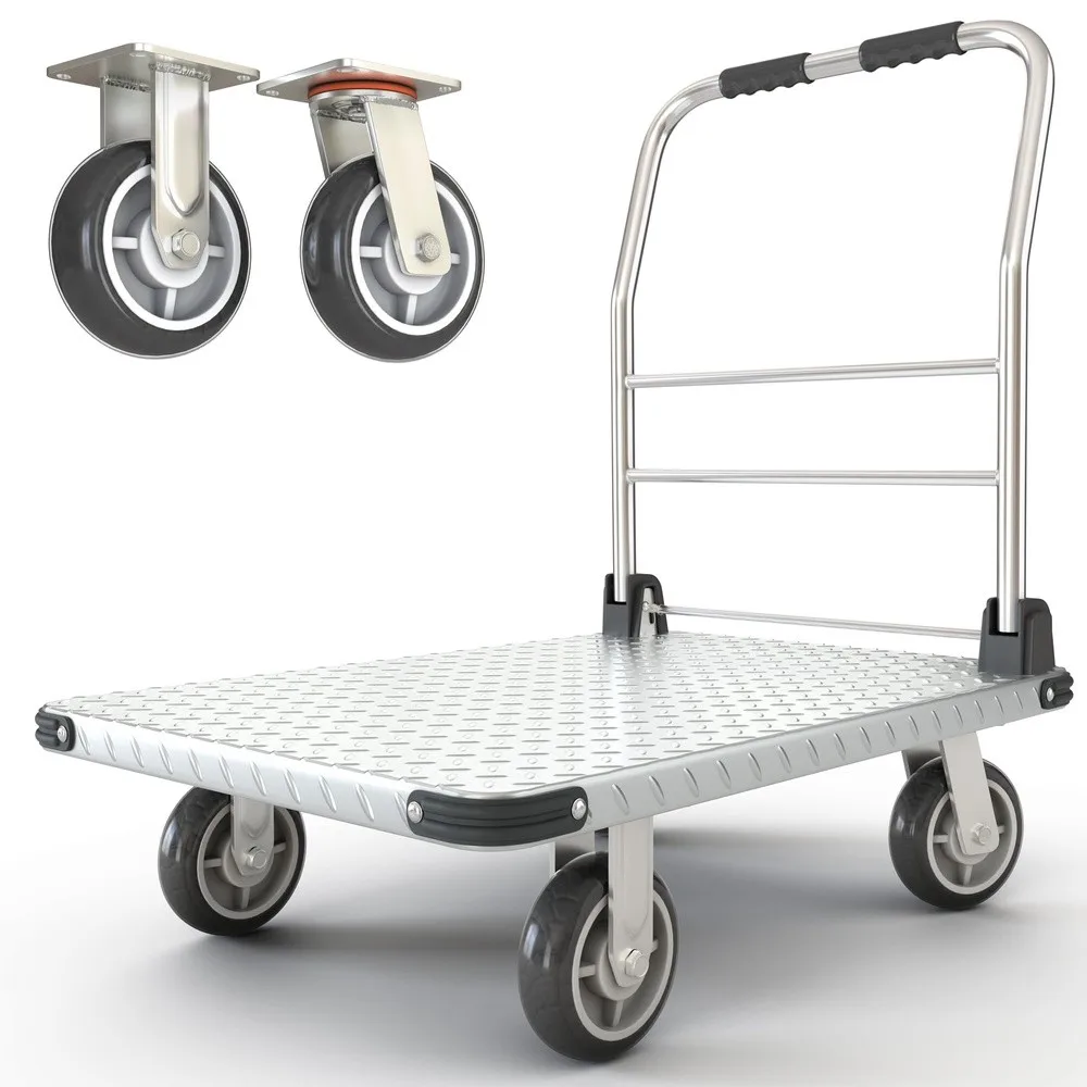 2200 lbs. Capacity Foldable Push Cart Dolly Moving Platform Hand Truck Heavy Duty Space Saving Collapsible Swivel Flat