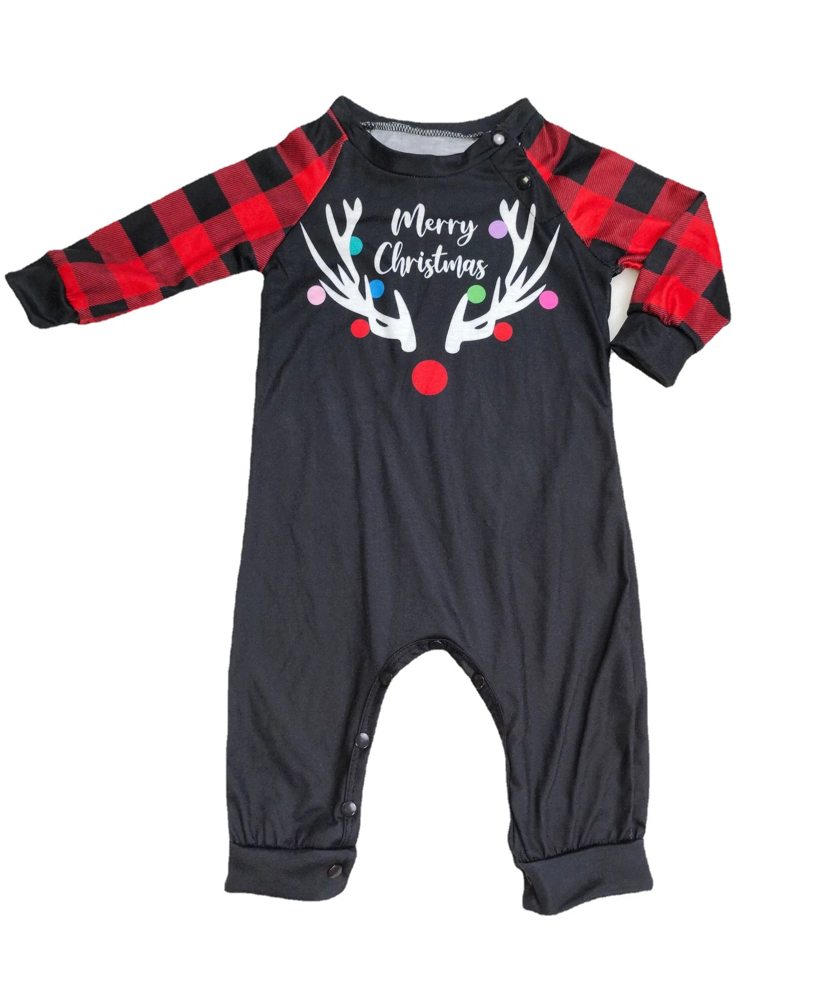 Conjunto pijama de Natal estampado família, pijama manga comprida, preto e vermelho, cheque correspondente