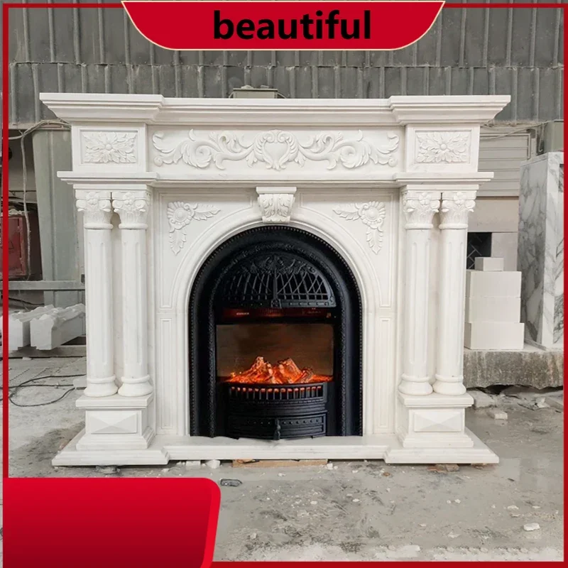

Marble White Marble Material Heating Nordic French Double Column Carved Fireplace Cabinet Decoration H