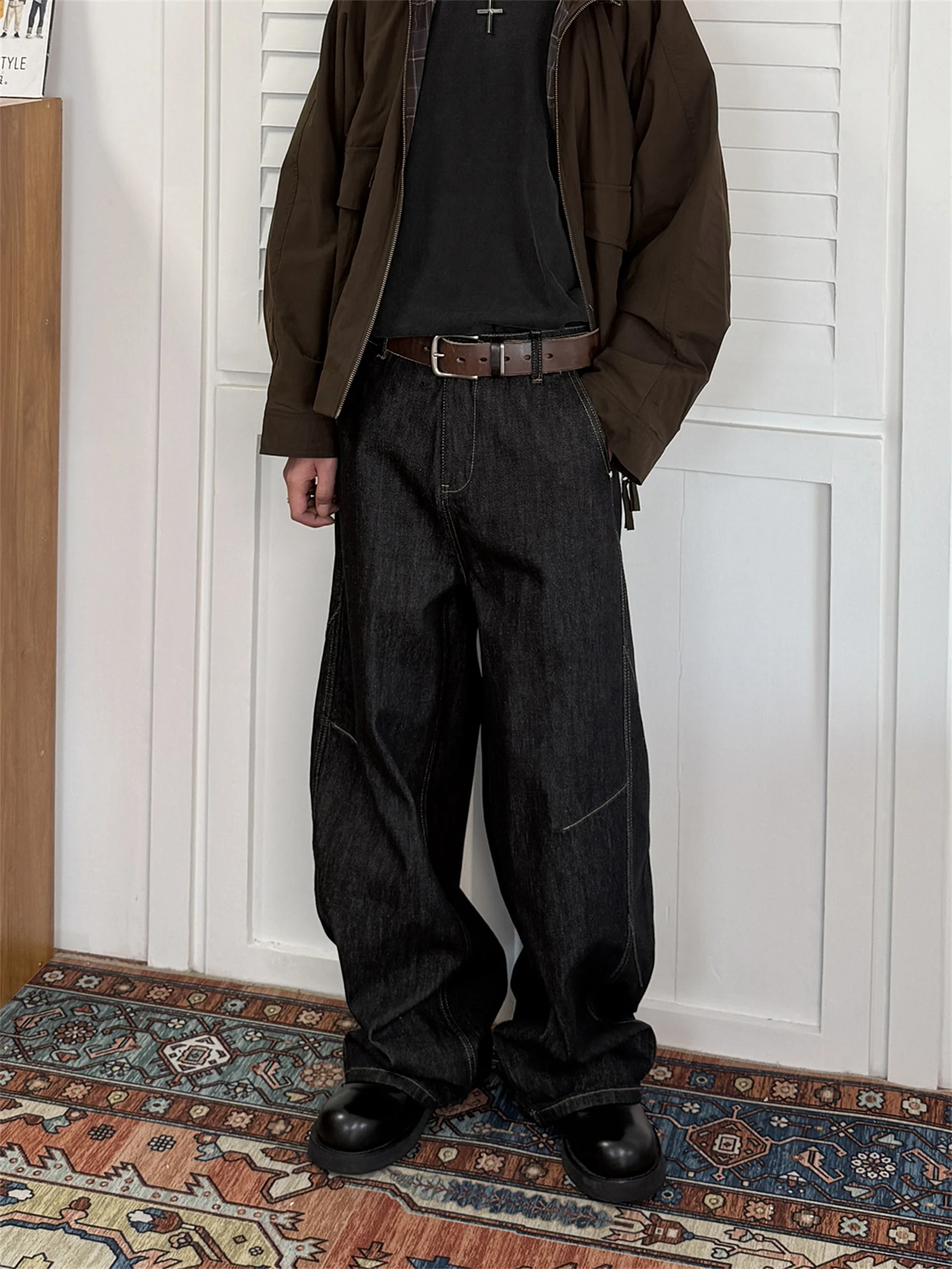 

American Vibe High-End Color Men's Jeans Versatile Loose Wide Leg Knife Pants Deconstructed Straight Cut Casual Jeans