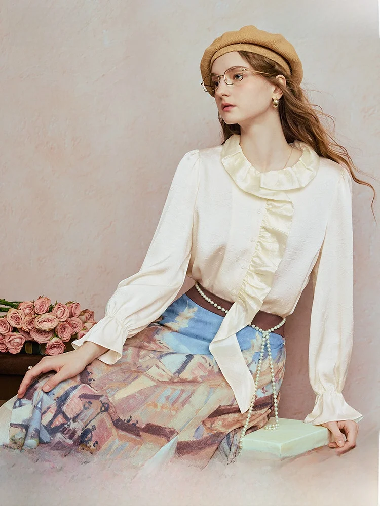 

Женская блузка Ele Long Sve с лоскутным подолом из шифона, весенне-осенняя модная дышащая блузка из полиэфирного волокна