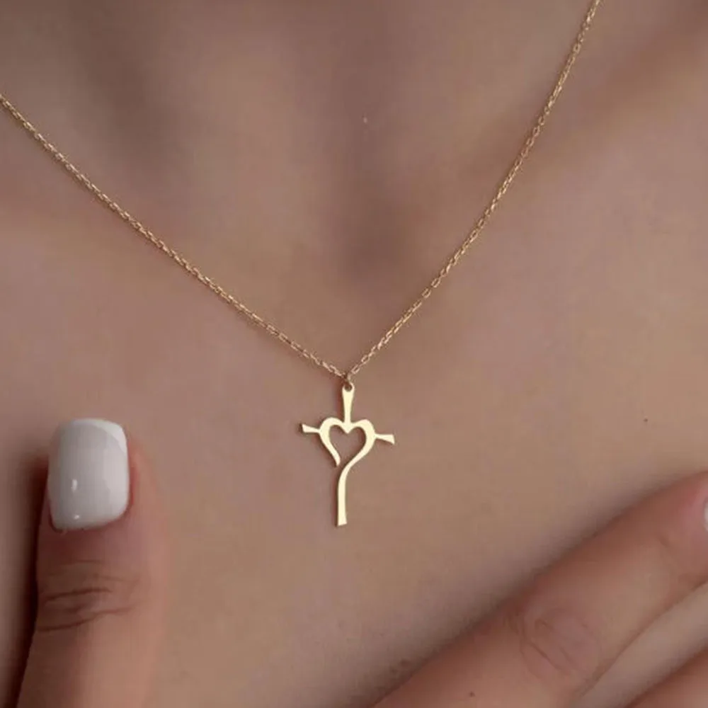 Stainless steel cross heart-shaped necklace: Christian jewelry gift