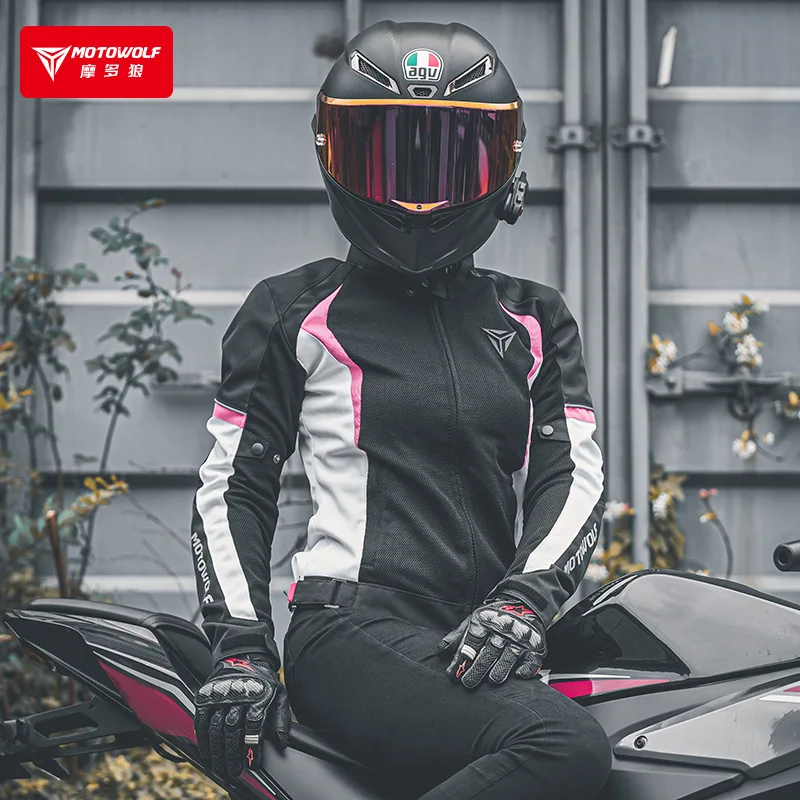 Motorcycle Four Seasons Women's Rider Suit Breathable Mesh Riding Suit Builtin Detachable CE Protector Anti Drop Motorcycle Suit