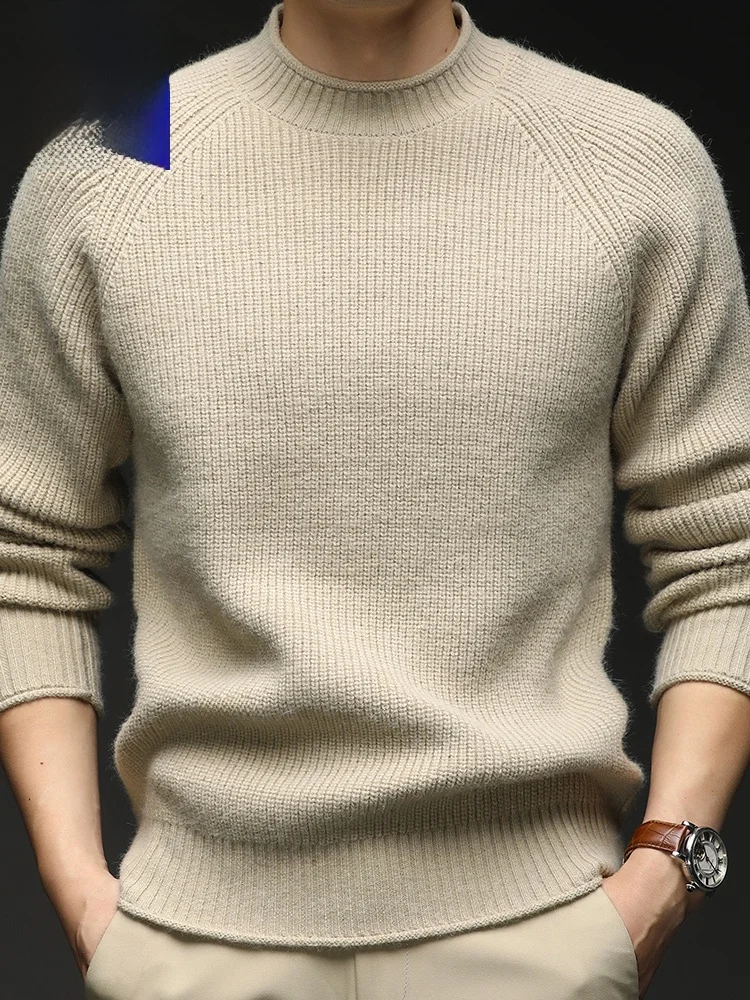 

Rn Men's Casual Thiened Knitted Sweater f High Collar Loose Pure Color Winter Faion Ci Sle Long Sve Top