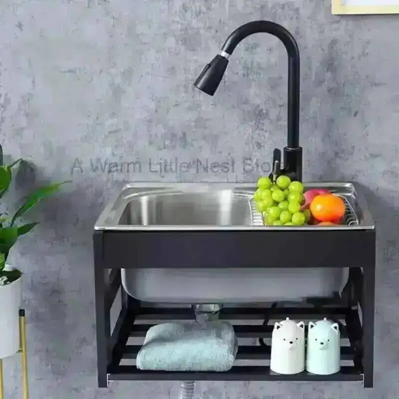 Steel Sinks with Bracket Kitchen for Stainless Home Balcony Wall-mounted Pool Washbasin Creative Kitchen Accessories Single Sink