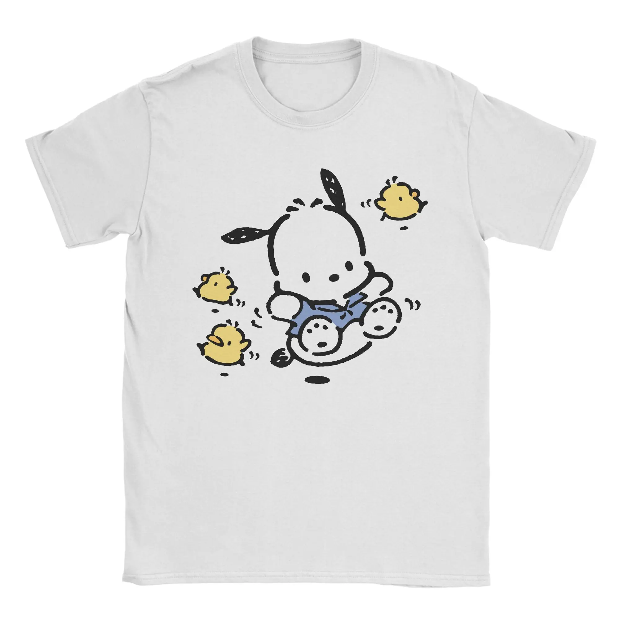 

Милые футболки с рисунком собаки Pochacco, мужские хлопковые уникальные футболки с круглым вырезом, футболка с короткими рукавами, летняя одежда