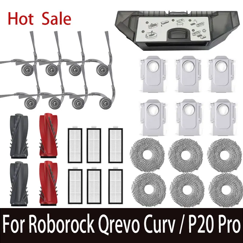 

For Roborock Qrevo Curv / P20 Pro Accessories Main Roller Side Brush Hepa Filter Mop Cloth Dust Bag robot vacuum cleaner Parts