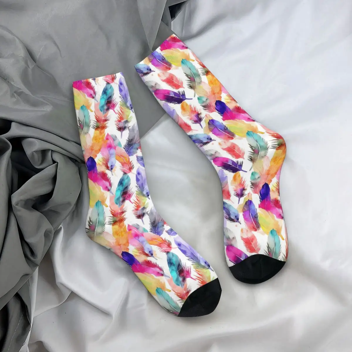 

Носки на все случаи жизни с ярким принтом в виде перьев, длинные носки в стиле Харадзюку для мужчин и женщин, подарки на День святого Валентина