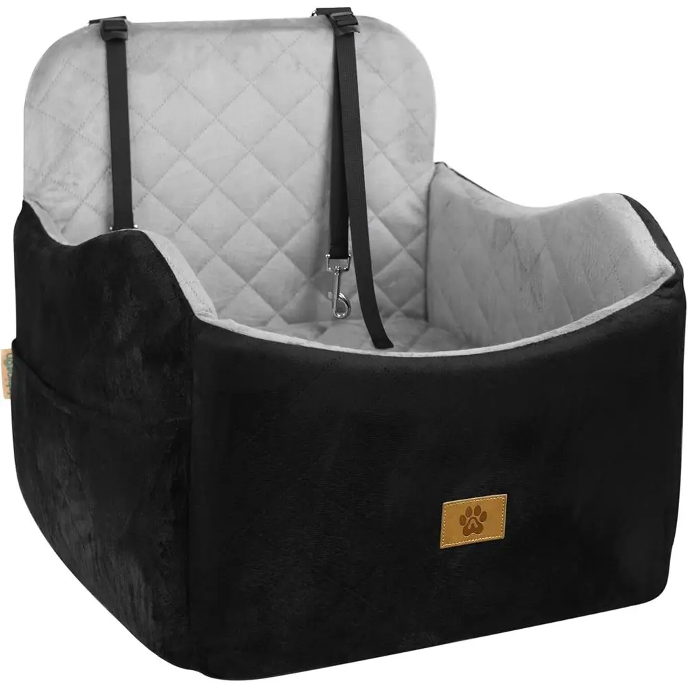 High-Support Washable Dog Car Seat for Small Dogs up to 35 lbs with Storage Pocket, Safety Leashes, and Anti-Slip Design for Fro