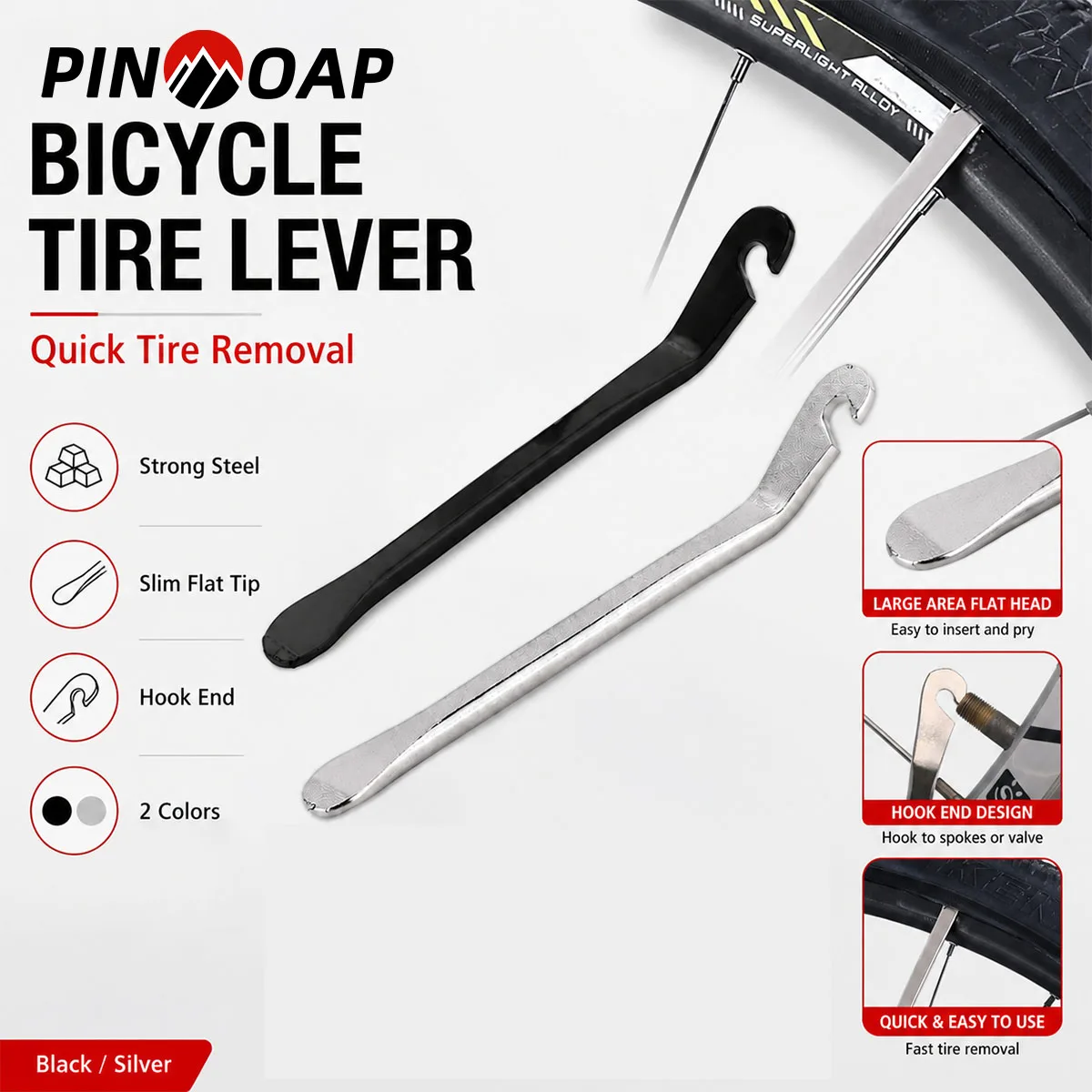 PINMOAP 1/3PCS Portable Bike Tire Levers Strong Pry Tools For Bicycle Wheel Tire Removal Inner Tube Replacement Road Bike Cyclin