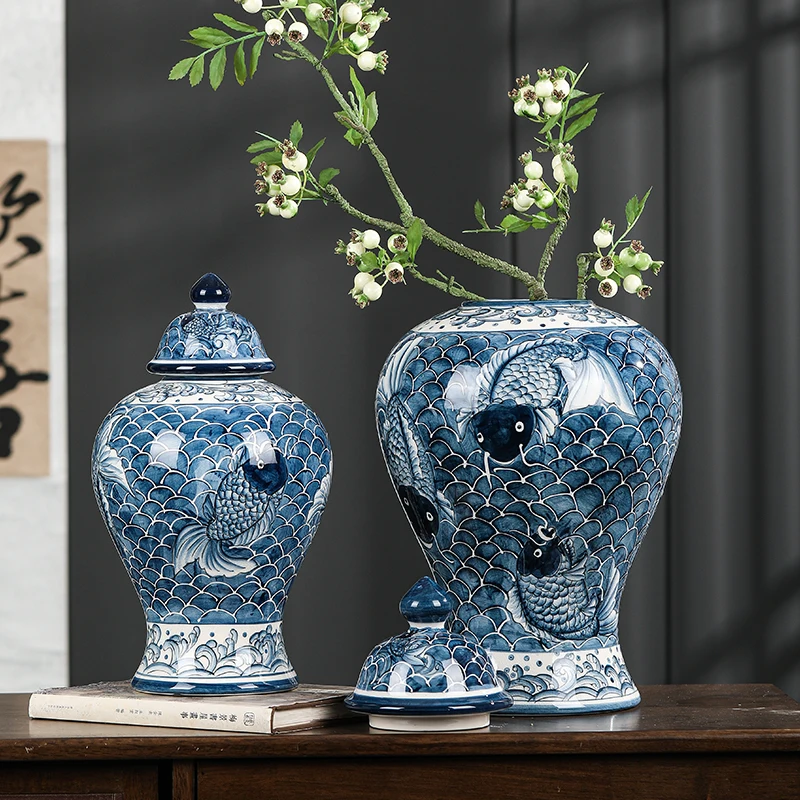 Scale Pattern Ceramic Vase Jar Arrangement Crafts Sealed Storage Decoration