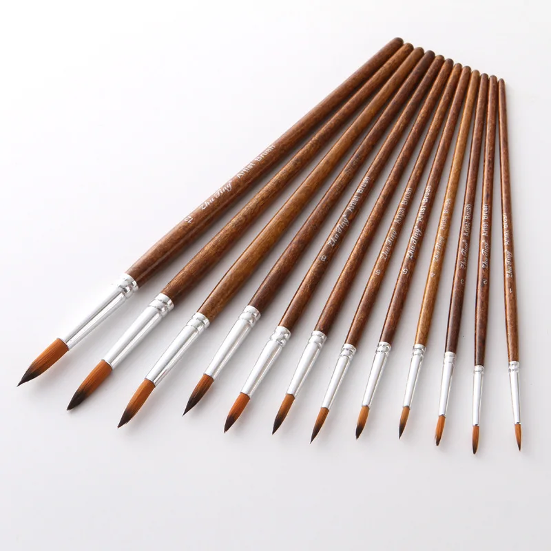 12 Pcs/Set Retro Wooden Nylon Hair Brush Pen DIY Watercolor Oil Acrylic Painting Brushes Art Drawing Tool Supplies