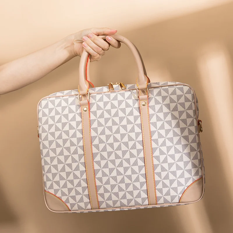 Moda xadrez design 14/16 Polegada bolsa para portátil para homens luxo geométrica xadrez multifuncional feminino pastas saco de escritório trabalho