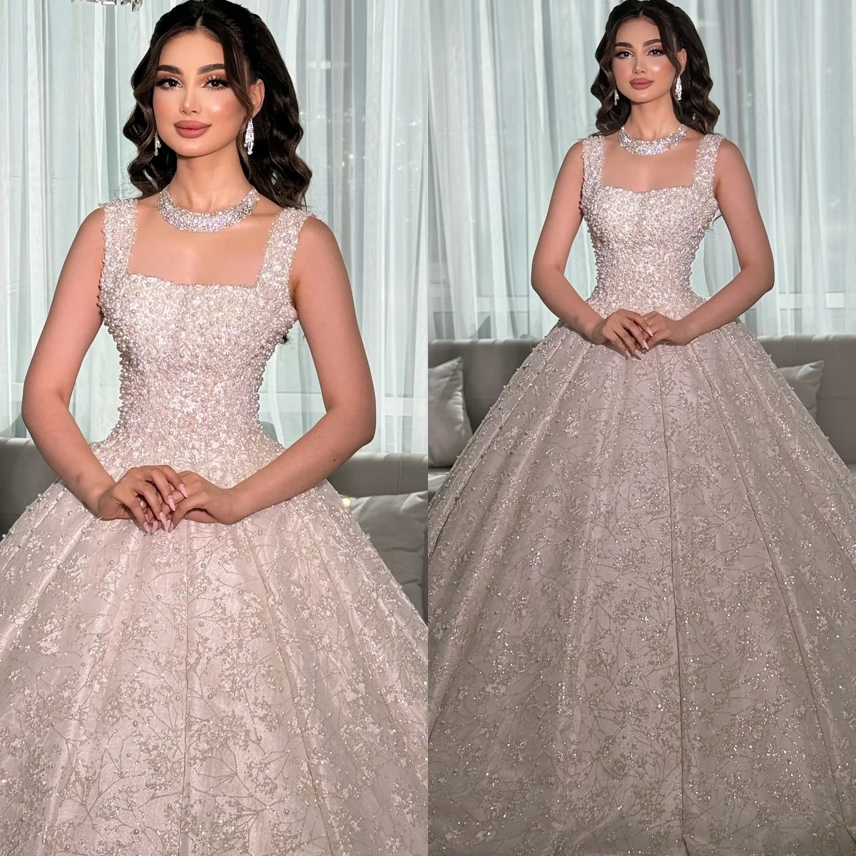 Robes de bal personnalisées bretelles Spaghetti col carré exquise de haute qualité délicate fête de mariée robes de mariée robe de mariée