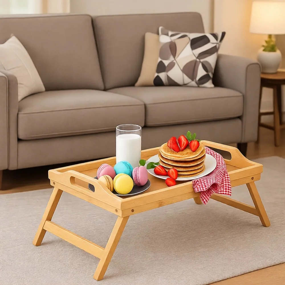

Складной прикроватный столик из бамбука для завтрака, подставка для ноутбука, поднос для закусок, 2 шт.