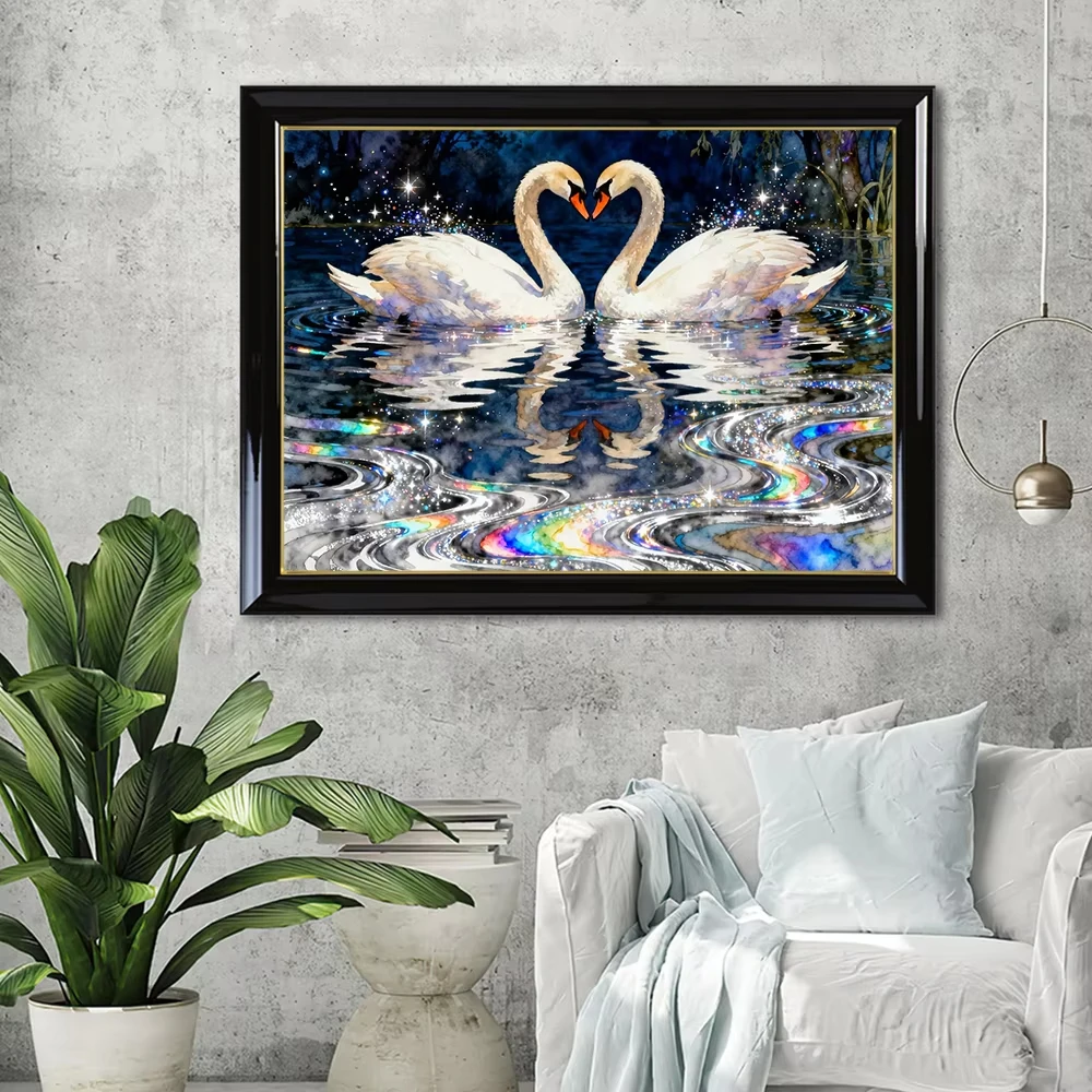 Romantic Swan Oil Painting By Numbers Scenery Paint By Numbers on Canvas Landscape Frameless Home Decor