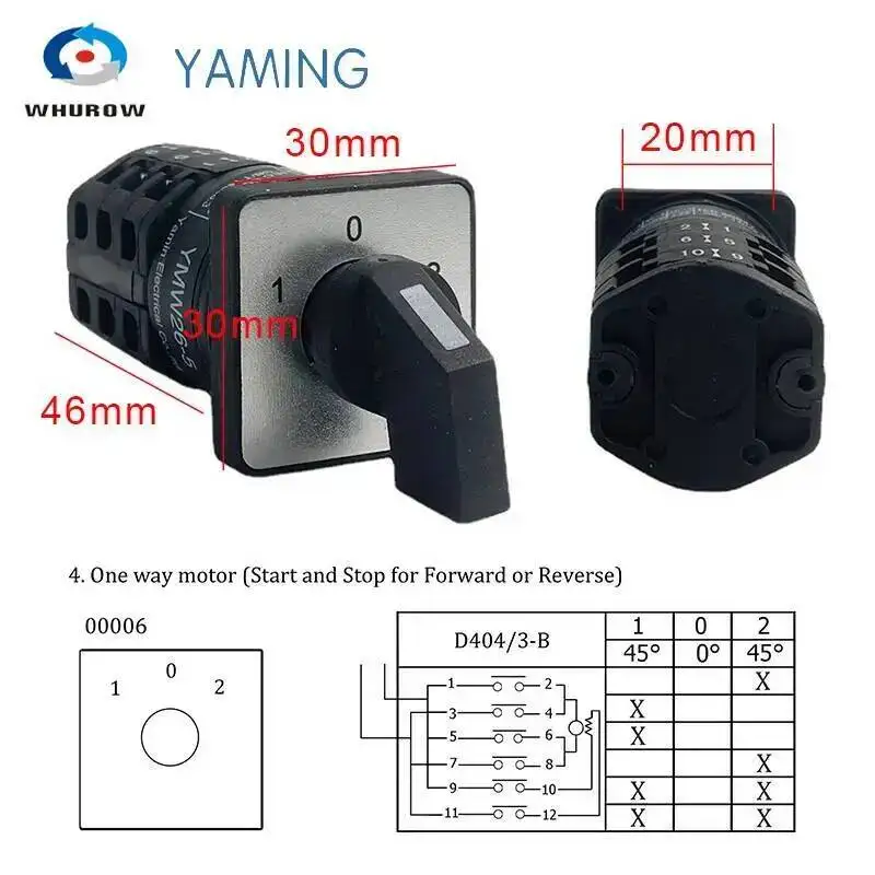 LW26-5A Electrical Rotary Changeover Cam Switch 3 Poles 3 Position Small Current 5A 690V Manufacturer YMW26-5D404/3B
