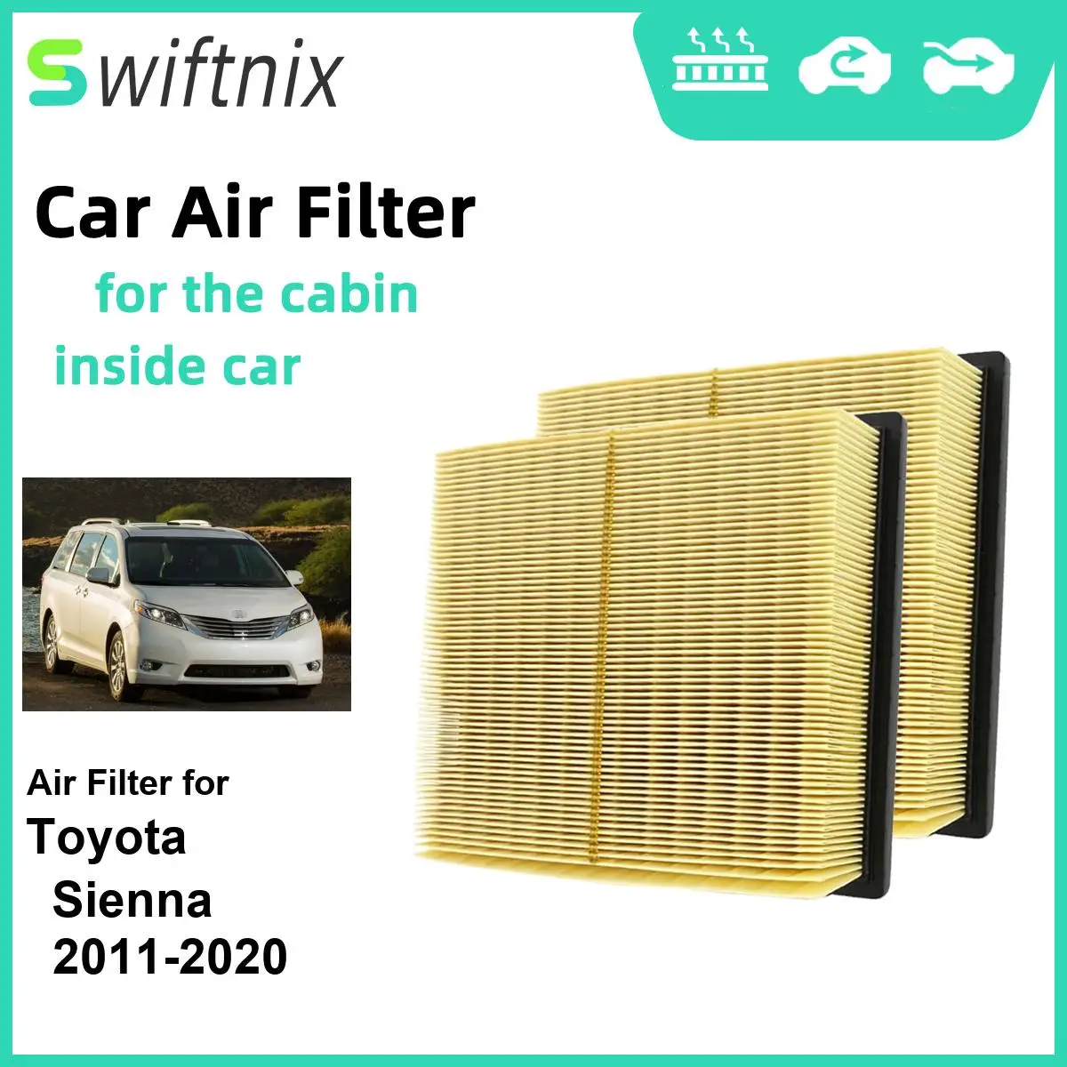 

Воздушный фильтр двигателя Calm Carbon Fiilter для салона Toyota Sienna 2011-2020 CA10755 17801-0P050 17801-31130 17801-31131, 2 шт.