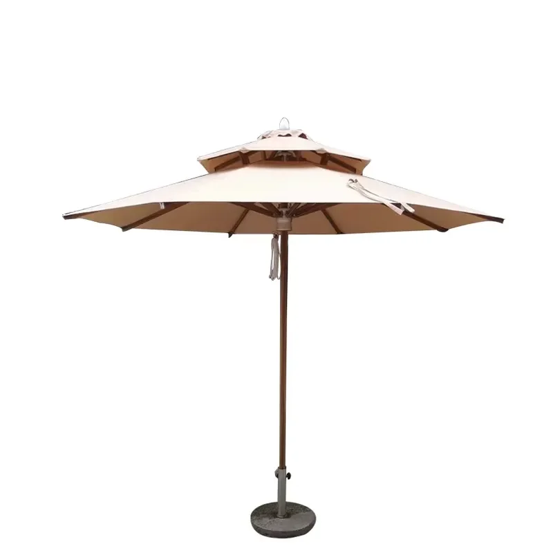 Commercial Outdoor Wood Grain Parasol Center Column Umbrella for Beach Garden Courtyard Hotels Parks-Versatile Outdoor
