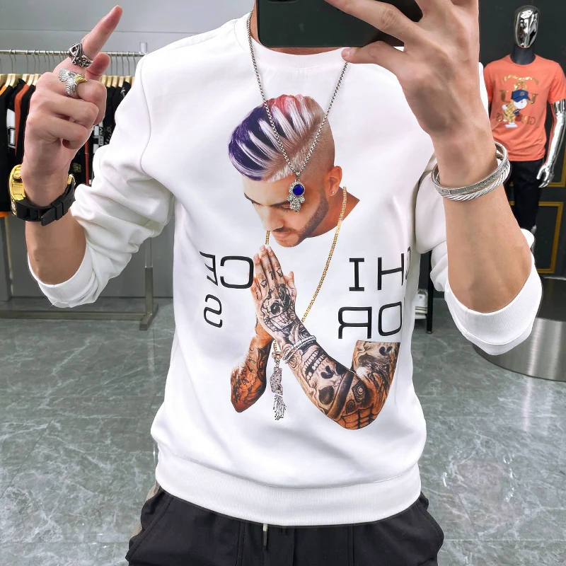 

Повседневная мужская толстовка с круглым вырезом и длинными рукавами, осенняя модная толстовка с принтом, удобная, дышащая, антибактериальная, молодежная, размер S