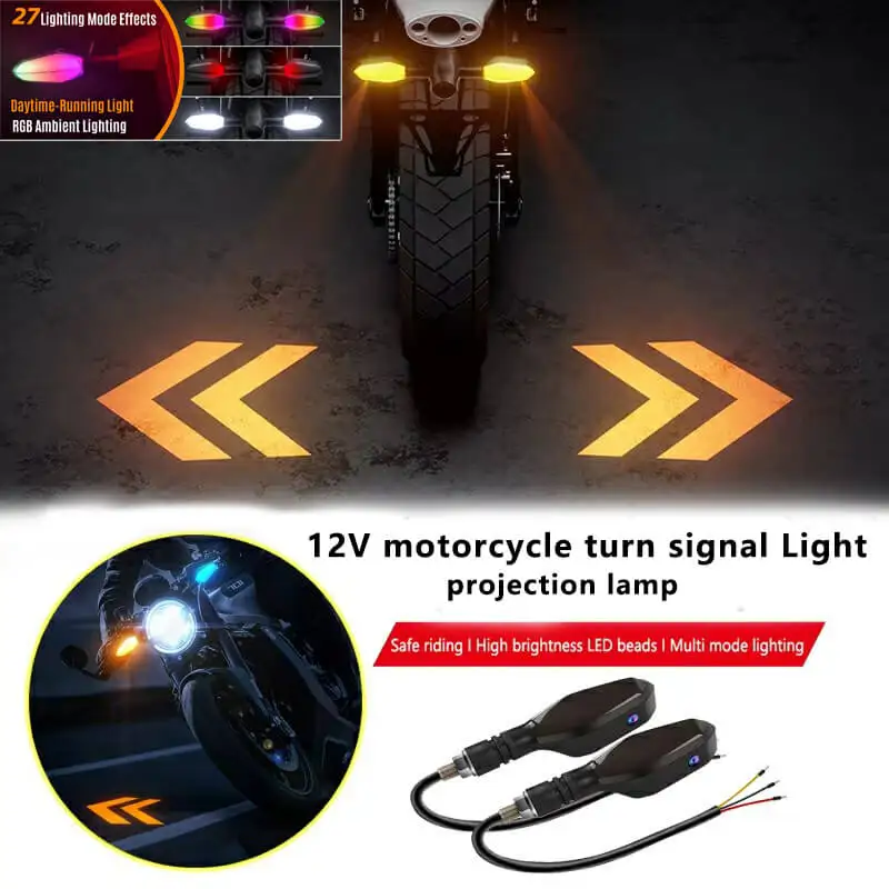 

2PCS M8 Bolt Motorcycle LED Turn Signals Lights Dynamic Arrow Projection lamp 27 RGB Modes DRL Light Flasher Indicator 12V
