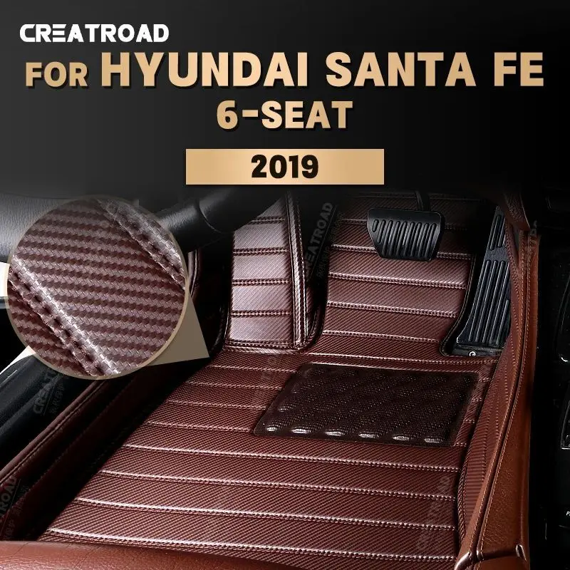 

Custom Carbon Fibre style Floor Mats For Hyundai Santa Fe 6 Seats 2019 Foot Carpet Cover Automobile Interior Accessories