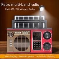 Portable Full Band Radio Solar Power FM AM SW Radios Wireless Bluetooth Music Player with LED Light Rechargeable Battery