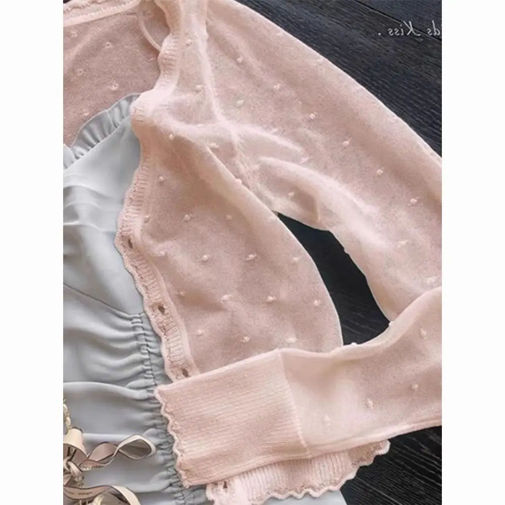 2024 New Thin Knitted Cardigans Women Summer Sun-proof Vintage Chic Loose Fit College Girls Casual Breathable All-match L162