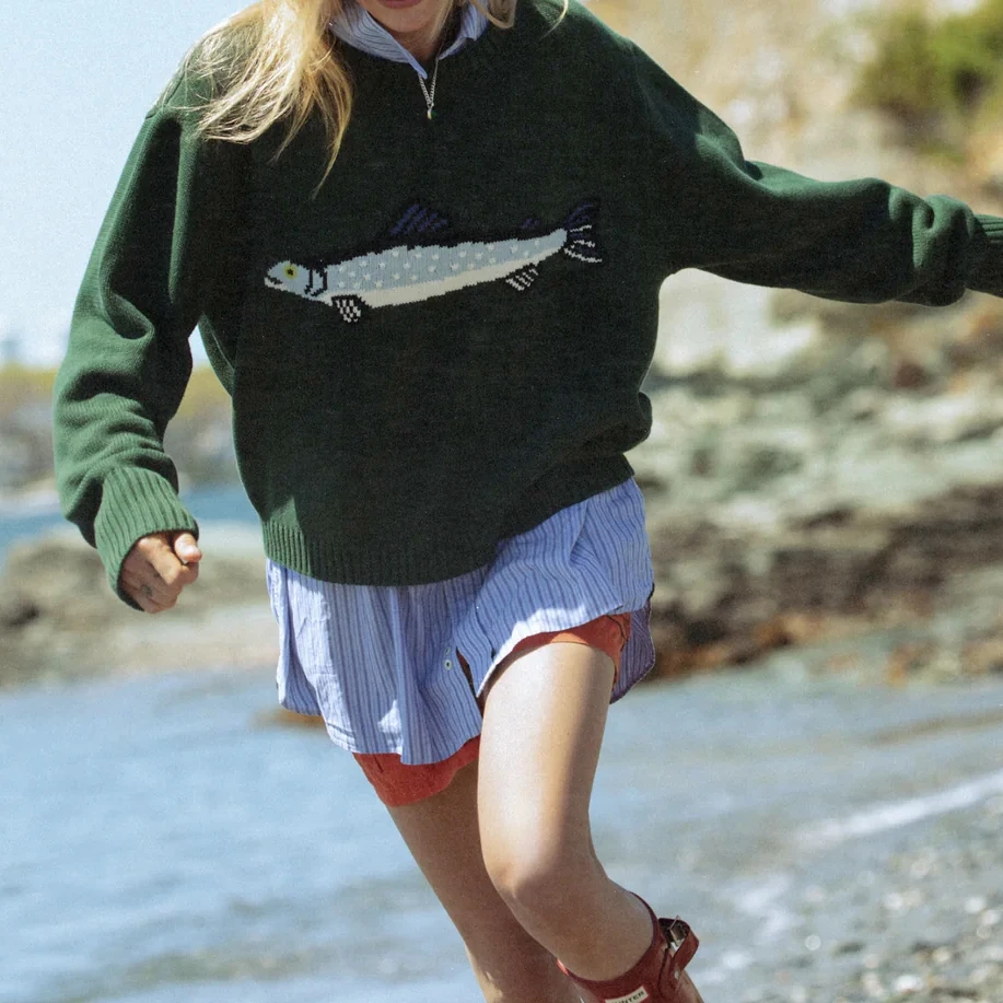 

2025 Collection Women O Neck Fish Embroidery Sweaters Premium Autumn Winter Soild Color Pullovers Casual