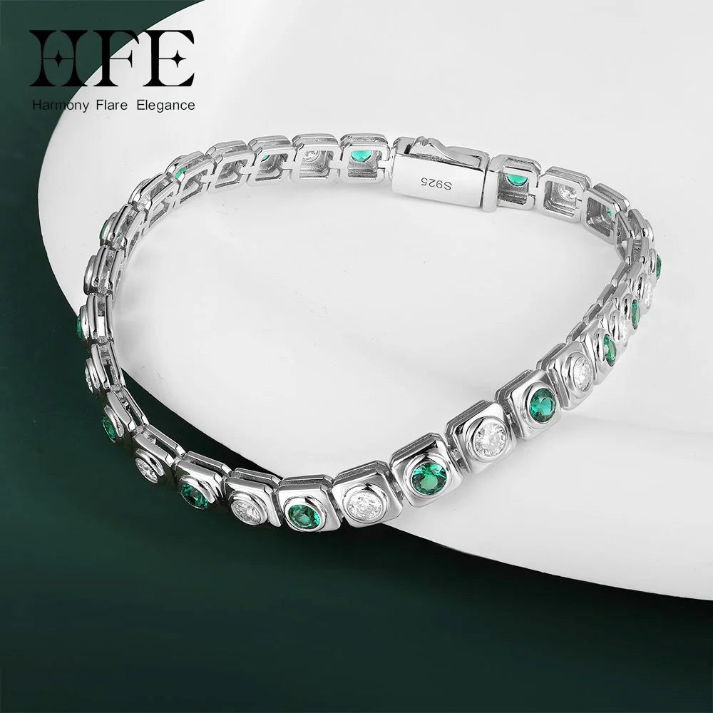 

HFE Lab-Grown Emerald/Mossanite 925 Sterling Silver Tennis Bracelet Plated with K Gold Fine Jewelry Suitable for Men Women Wear