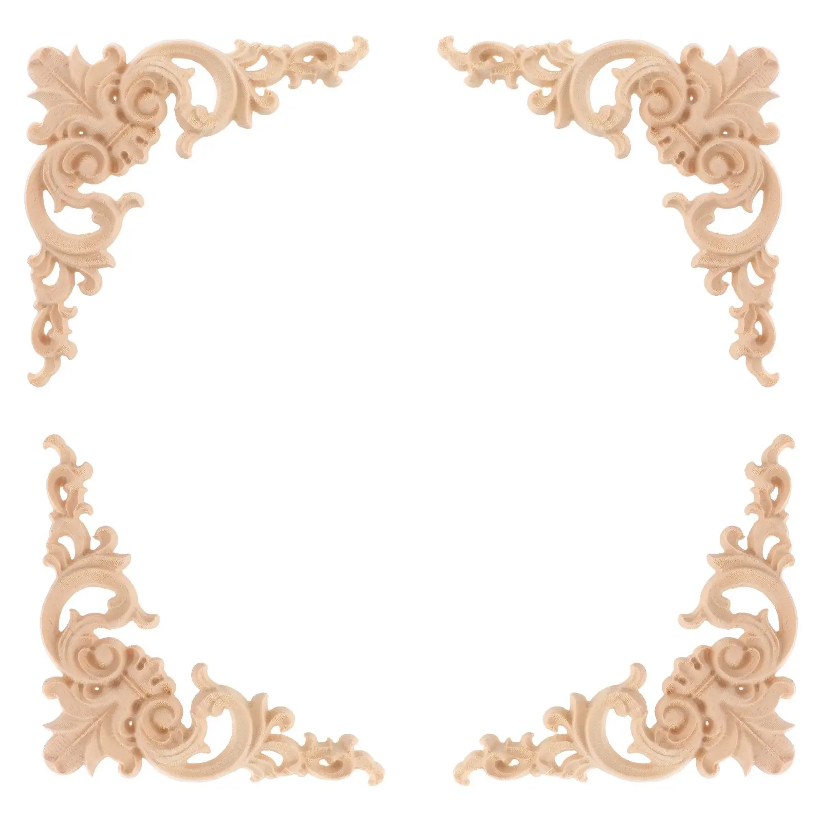 

4 Pcs Solid Wood Flower Ornaments Beautiful Carved Decorations Wall Cabinet Vintage Home Decor Unpainted Wooden Applique Frames