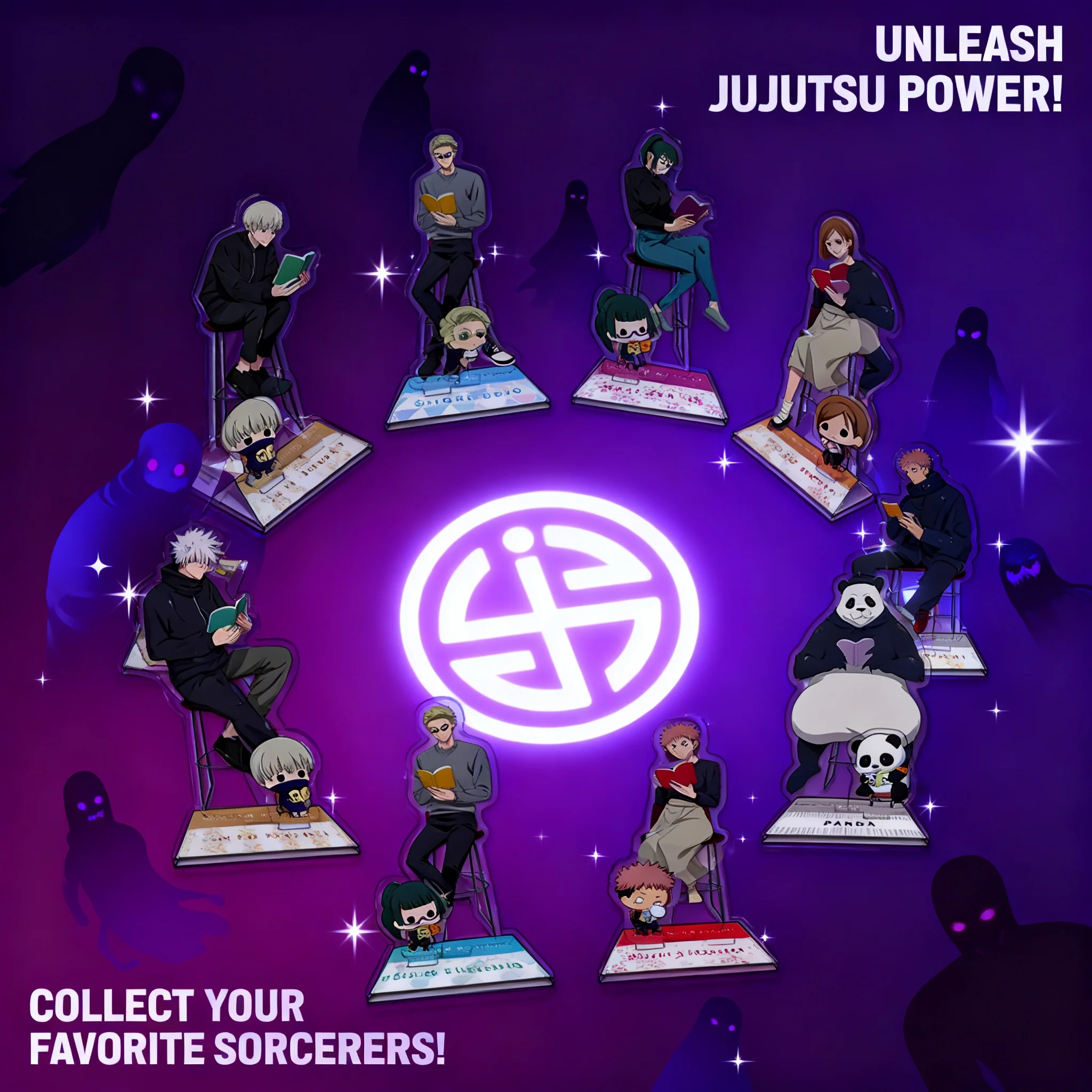 

Двусторонняя акриловая фигурка-стенд по мотивам Jujutsu Kaisen: Годжо Сатору, Фушигуро Мегуми, Итадори Юдзи. Настольный декор, аниме-фигурка.