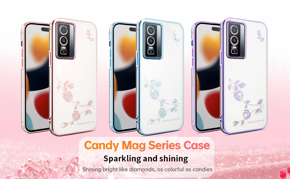 Glitter Phone Case for Vivo Y78 Plus Y77 Y76 Y75 Y74S Y56 Y55 Y36 Y35 Y33S Y29 Y28 4G Rhinestone Transparent Soft TPU Back Cover