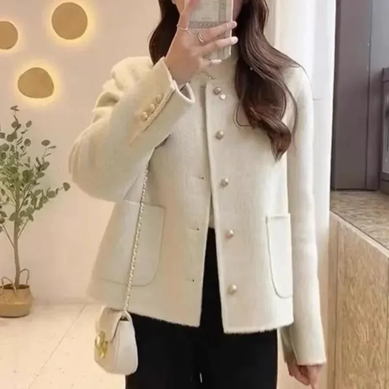

Double-sided Tweed Coat Women's Design Tweed Top New Coat Round Neck Single-breasted