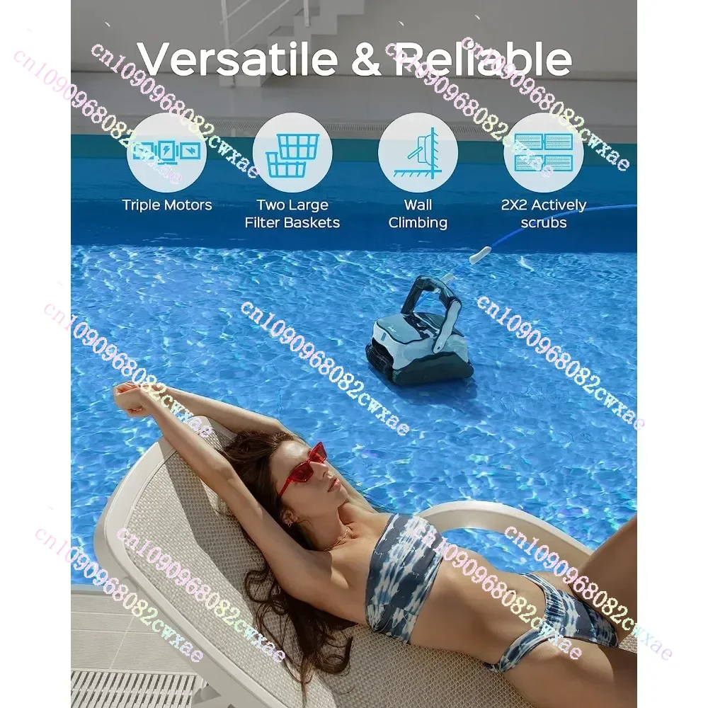 Robotic Pool Cleaner for In-Ground and Above Ground Pools Up To 50 Feet - Powerful Triple Motors,and Wall Climbing Function